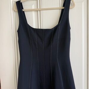 Dion Lee Blue-Black Fitted Bodice Midi Dress - White Stitching - US 6/EU 38
